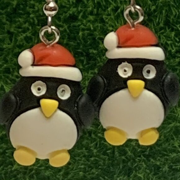 Penguin Earring, Santa Earring, Christmas Earring, Gift Idea, Holiday Earring - Picture 1 of 6